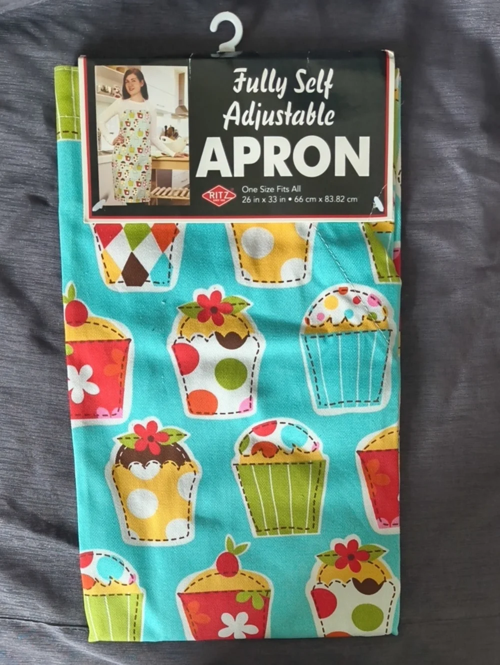 Ritz Fully Self Adjustable Turquoise Cupcake Print Apron